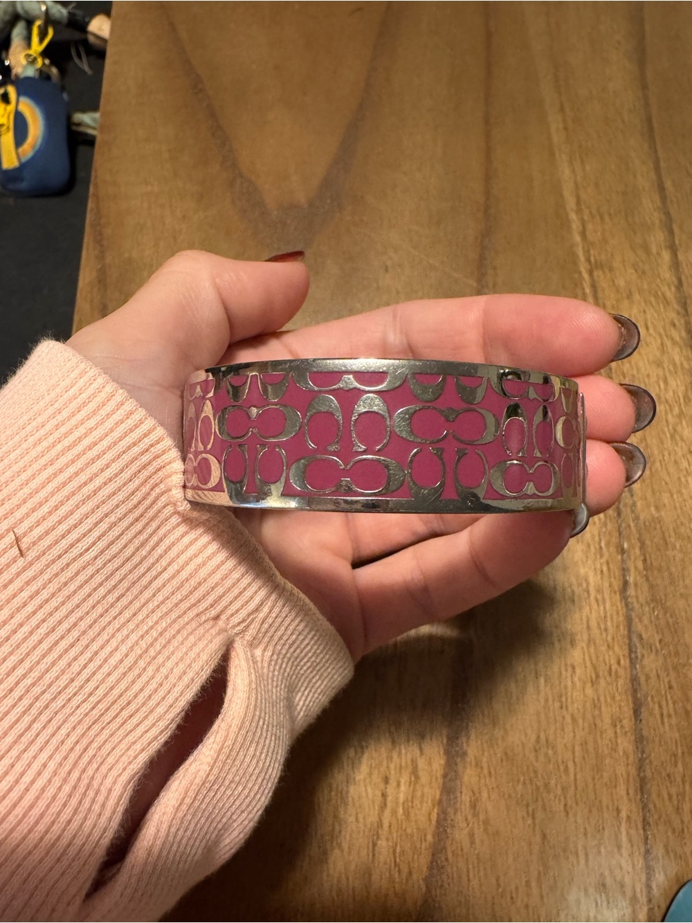 Vintage Coach Pink Signature Cuff Bracelet with Pink Enamel - Picture 4 of 6
